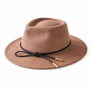Summer & Rose Brown Wool Wide Brim Fedora Hat Black Cord Fall Boho
